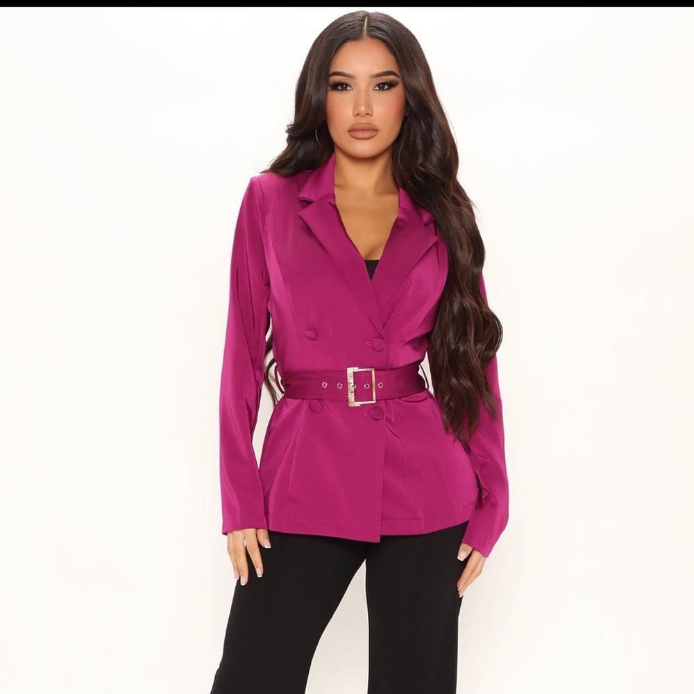 Magenta Fashion Nova Belted Satin Blazer